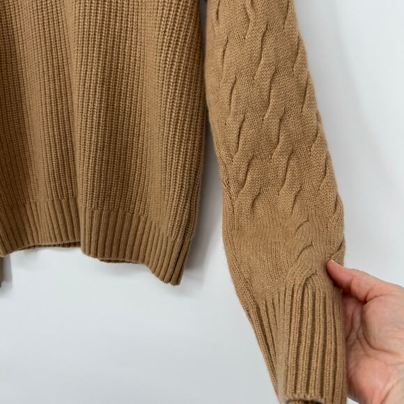 Silk Maison Sweater Cable Oversized Cashmere Wool Blend Small Turtleneck Camel - Picture 2 of 9